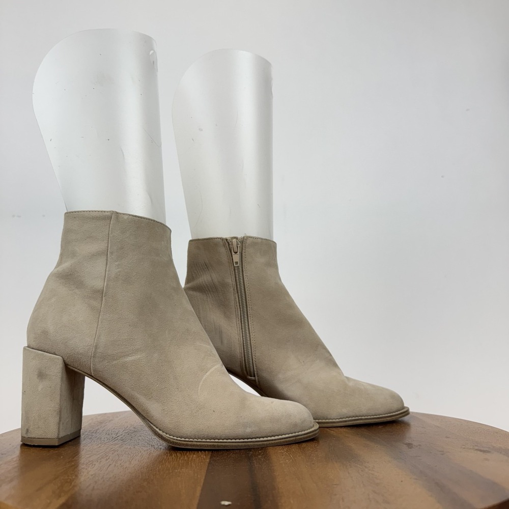 Womens Steve Madden Jozie‎ Ivory Suede Heeled Comfort Ankle Boots Size 7.5 M GUC